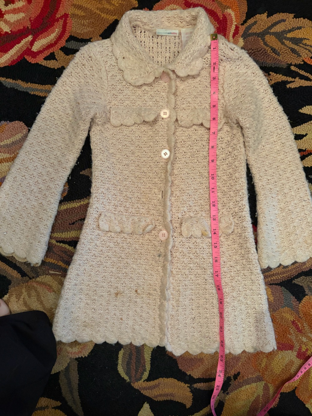 Children's Cream Knit sweater with Scalloped Trim